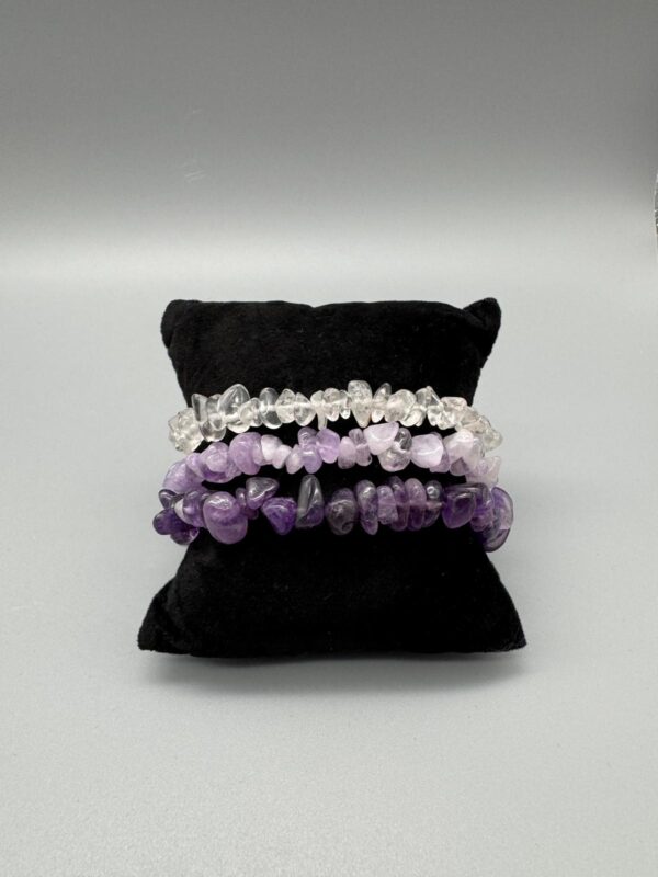 Set: Bergkristal, lavendel amethist en amethist.